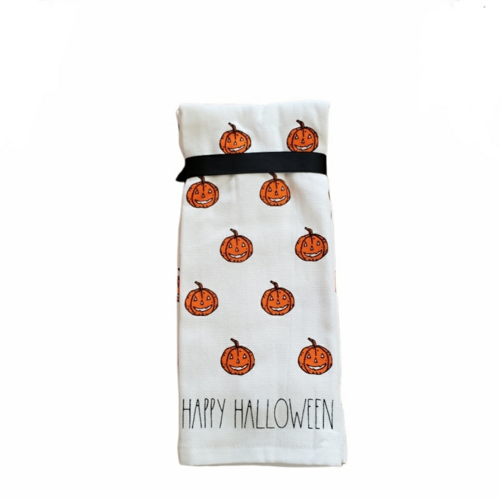 Rae Dunn Jack-O-Lantern Halloween Kitchen Towels 2 NEW Pumpkins Kitchen - Picture 2 of 4
